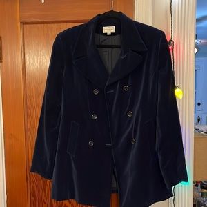 Henri Bendel Navy Double Breasted Velvet Blazer